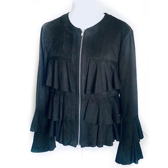 INC Medium Faux Suede Jacket Ruffle Full Zip - Picture 3 of 5